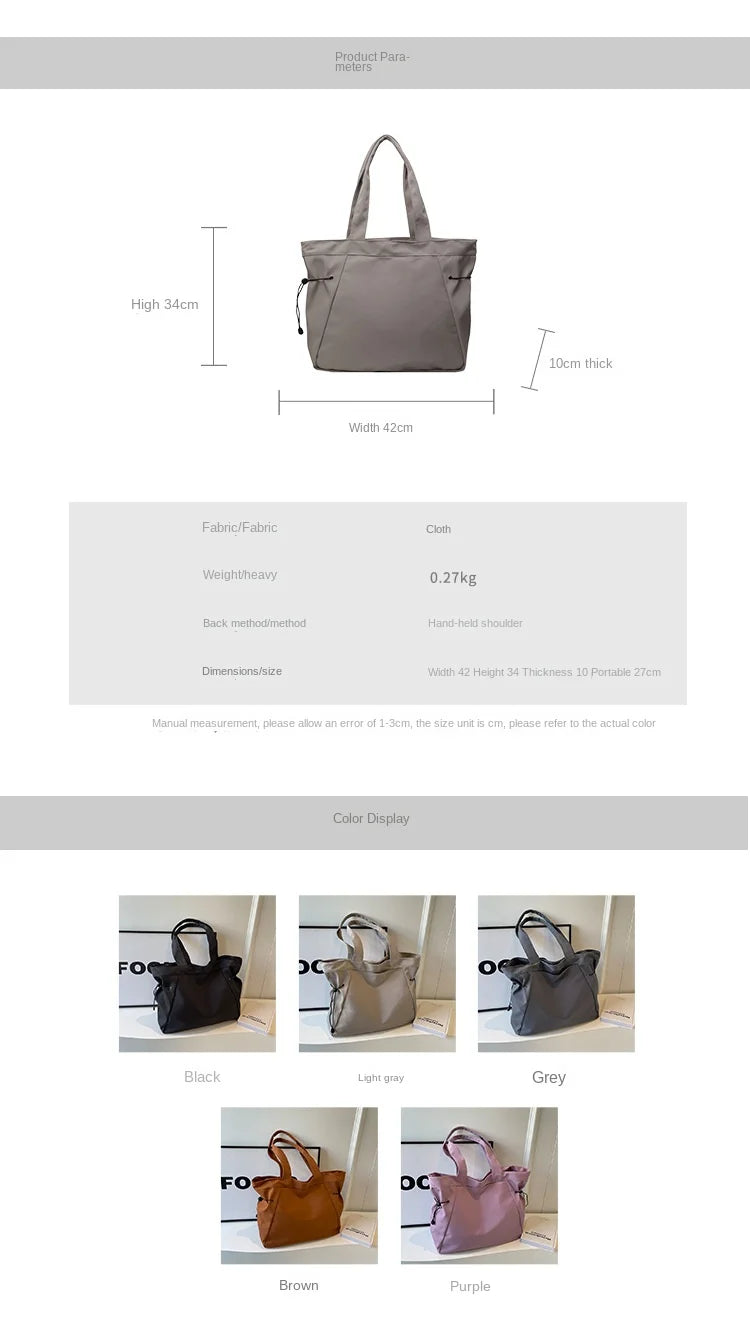 Minimalist Nylon Tote Bag – Large Capacity Casual Shoulder Handbag for Women