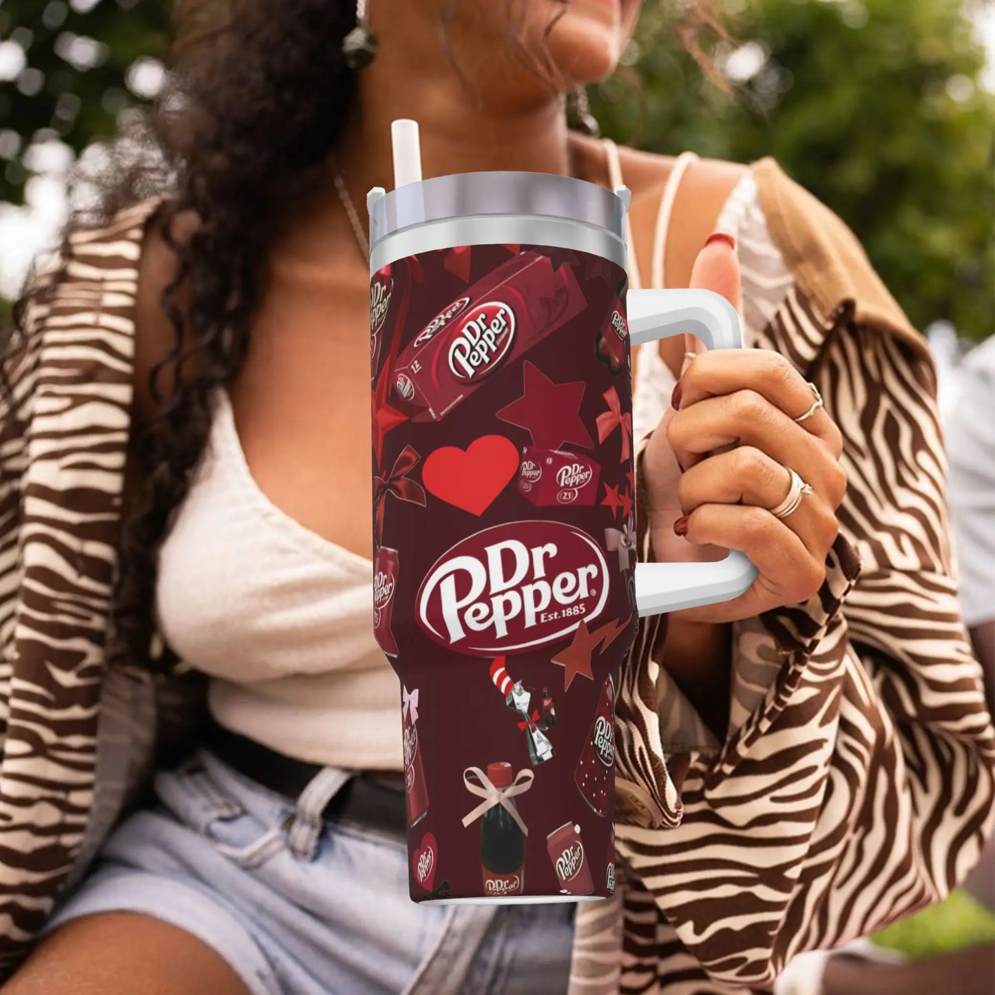 Dr Pepper Inspired Tumbler Cup – 40oz Stainless Steel Travel Mug with Handle