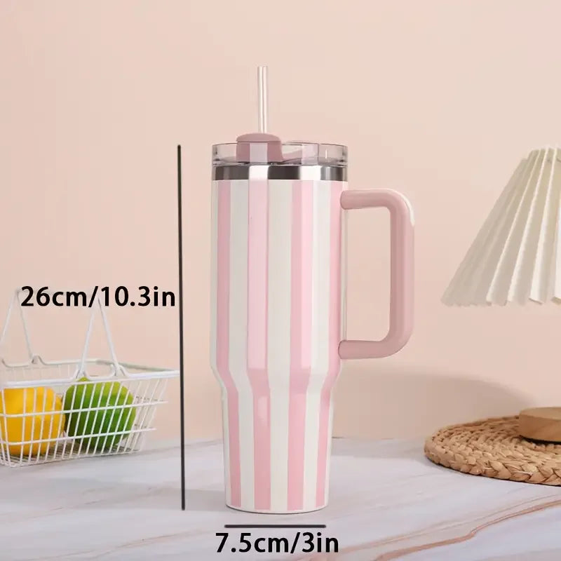 40oz Stainless Steel Thermal Bottle with Straw Handle Insulated Travel Mug