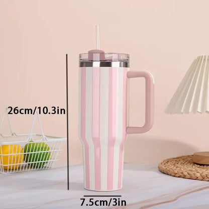 40oz Stainless Steel Thermal Bottle with Straw Handle Insulated Travel Mug