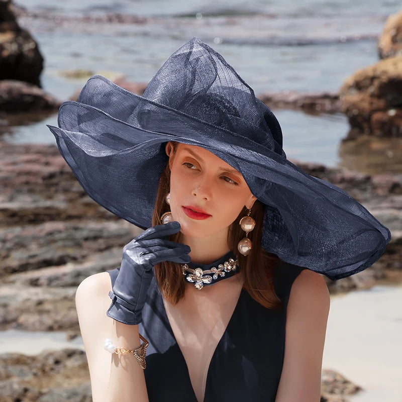 Women’s Oversized Bow Wide Brim Sun Hat – Elegant Beach & Church Hat