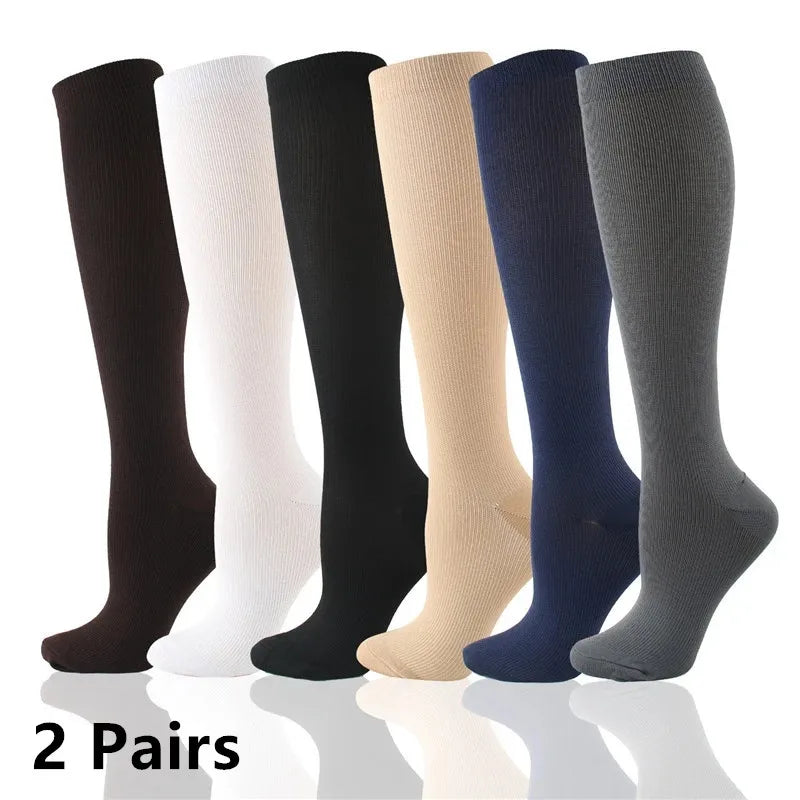 2 Pairs Women Knee High Compression Socks 2 Pairs – Breathable Stretch Long Socks for Travel & Daily Wear