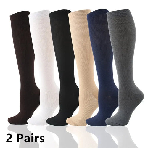 2 Pairs Women Knee High Compression Socks 2 Pairs – Breathable Stretch Long Socks for Travel & Daily Wear