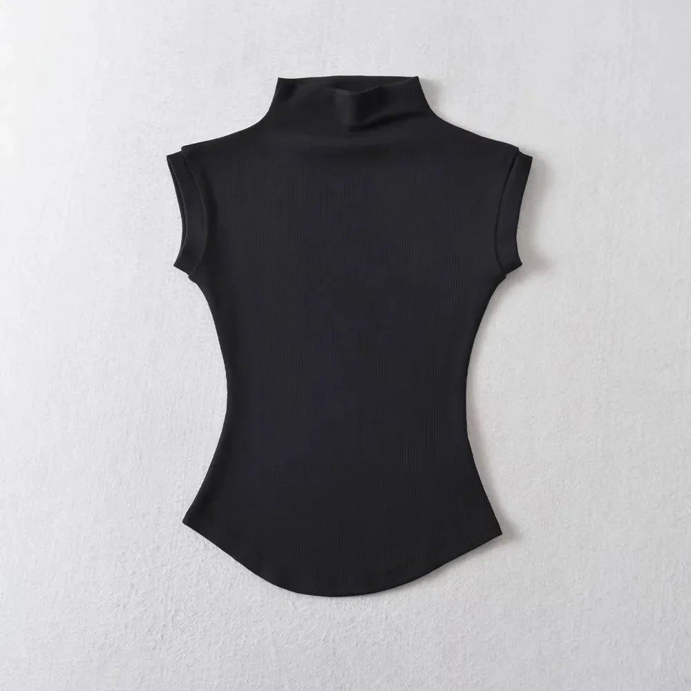 Women’s Sleeveless Turtleneck Top – Slim Fit Solid Basic Tee