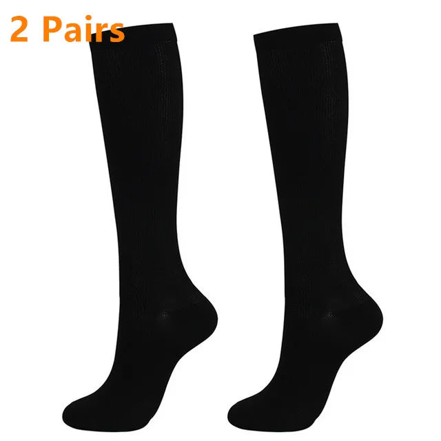 2 Pairs Women Knee High Compression Socks 2 Pairs – Breathable Stretch Long Socks for Travel & Daily Wear