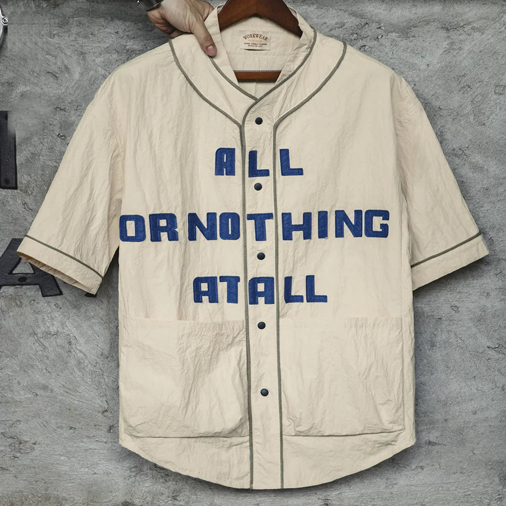 Men’s Oversized Streetwear Shirt – Japanese Retro Baseball Jersey
