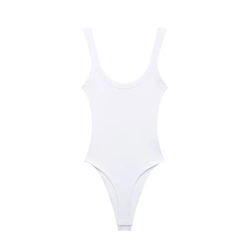 Sexy U-neck ribbed bodysuit with low cut, high waist & slim fit.Back straps & snap bottom. Perfect hot girl summer look!