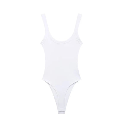 Sexy U-neck ribbed bodysuit with low cut, high waist & slim fit.Back straps & snap bottom. Perfect hot girl summer look!