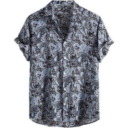 Retro Floral Hawaiian Shirt Men 3D Print Summer Beach Button Down Top