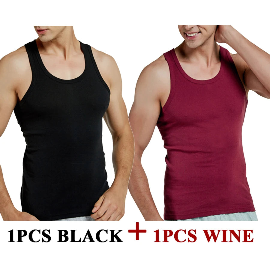 Tank Tops Men 2026 Summer 100% Cotton Cool Fitness Vest Sleeveless Tops Gym Slim Colorful Casual Undershirt