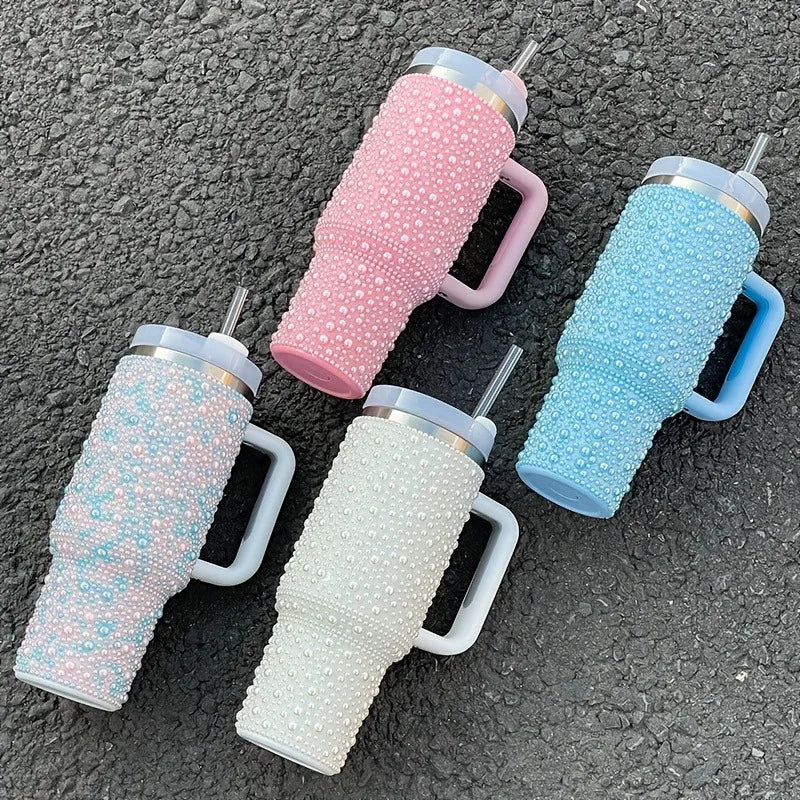 40oz Diamond Stainless Steel Tumbler with Handle Insulated Thermal Mug