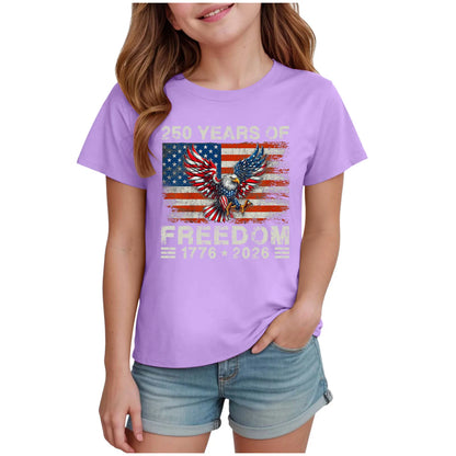 Kids Girls 250 Years of Freedom Graphic T-Shirt