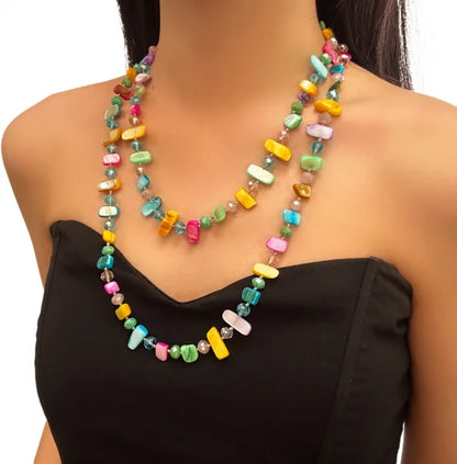 Bohemian Colorful Irregular Shell Beaded Necklace Long Sweater Chain Accessory Vintage Style Women's Holiday Fashion Jewelry