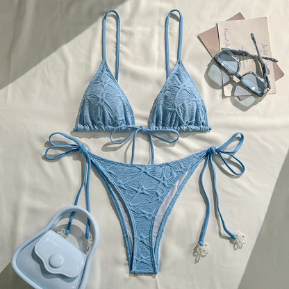 Women's Bikini Sets Ribbed Two Piece Swimsuits Underwire Adjustable Back  Bathing Suit Side Tie Triangle Thong Swimwear