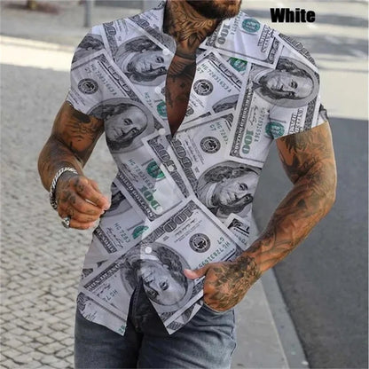 Dollar Print Hawaiian Shirt Men 3D Graphic Summer Button Up Streetwear Top