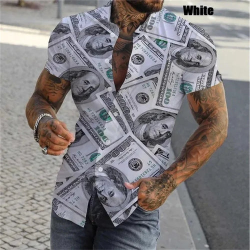 Dollar Print Hawaiian Shirt Men 3D Graphic Summer Button Up Streetwear Top