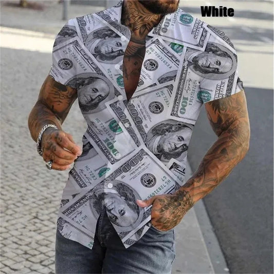 Dollar Print Hawaiian Shirt Men 3D Graphic Summer Button Up Streetwear Top