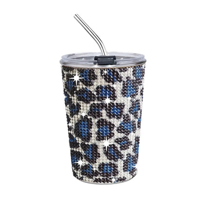 500ml Rhinestone Stainless Steel Water Bottle with Straw Luxury Sparkling Cup