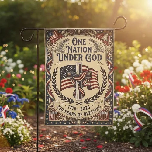 USA 250 Years Garden Flag, Patriotic 4th of July Gift, One Nation Under God Flag