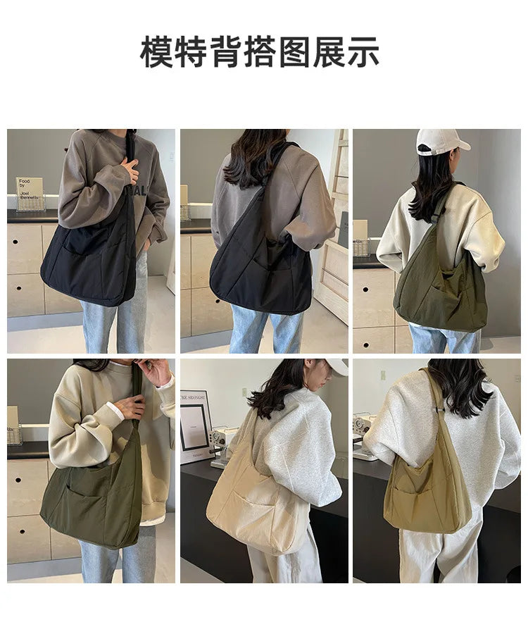 Quilted Nylon Hobo Tote Bag – Lightweight Large Capacity Shoulder Bag for Women