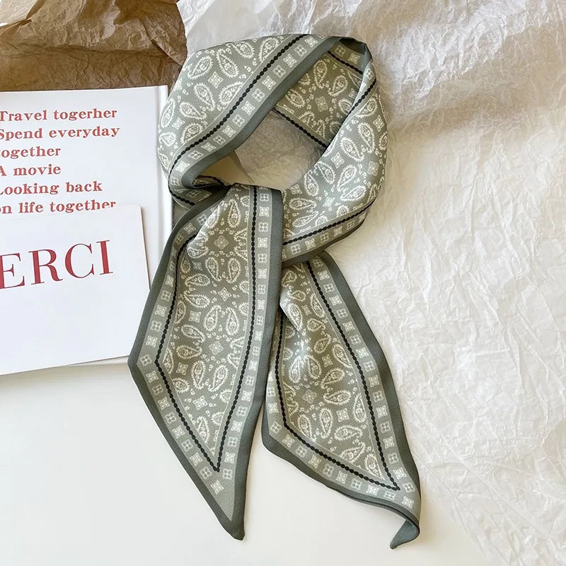 Vintage Paisley Hair Scarf for Women – Satin Headband Neck Tie Ribbon