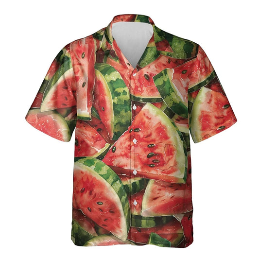 Watermelon Graphic Hawaiian Shirt 3D Fruit Print Summer Button Up Top