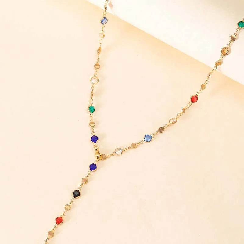 Colorful Crystal Y Necklace – Boho Layered Drop Necklace for Women Trendy Jewelry