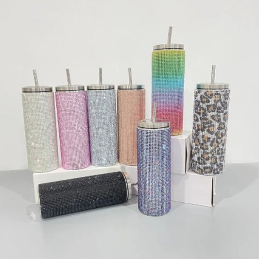 20oz Bling Diamond Tumbler with Straw Stainless Steel Insulated Coffee Cup
