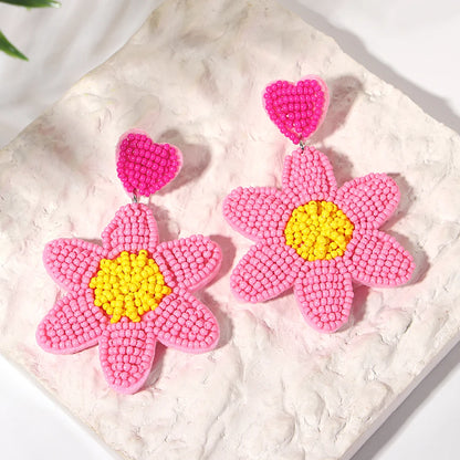 Boho Beach Statement Earrings – Handmade Beaded Starfish Seahorse Shell Drop Earrings for Women