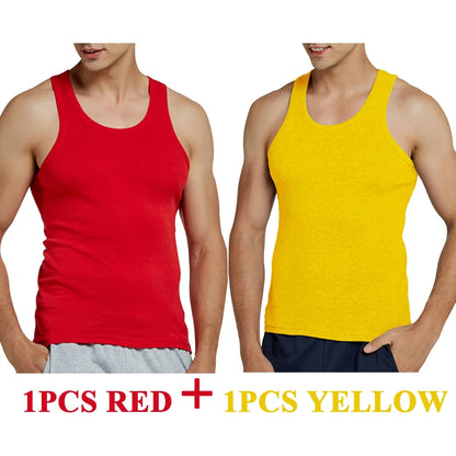 Tank Tops Men 2026 Summer 100% Cotton Cool Fitness Vest Sleeveless Tops Gym Slim Colorful Casual Undershirt