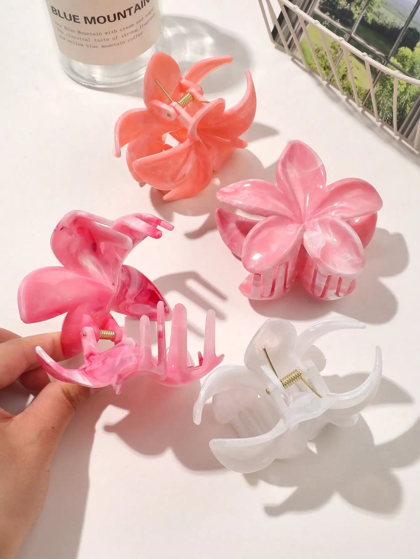 4PCS Boho Flower Hair Claw Clips – Marble Floral Shark Clips for Women Cute Hair Accessories