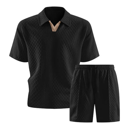 Men’s Textured Polo & Shorts Set – Luxury Casual Summer Two Piece Outfit