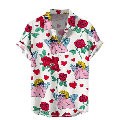 Funny 3D Print Hawaiian Shirt Men Oversized Button Up Tropical Vacation Shirt