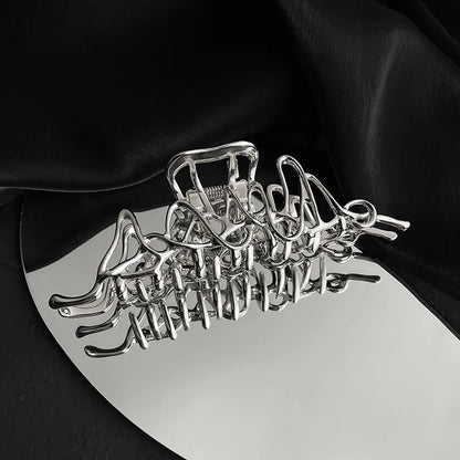Abstract Metal Hair Claw Clip – Artistic Silver Statement Jaw Clip for Women