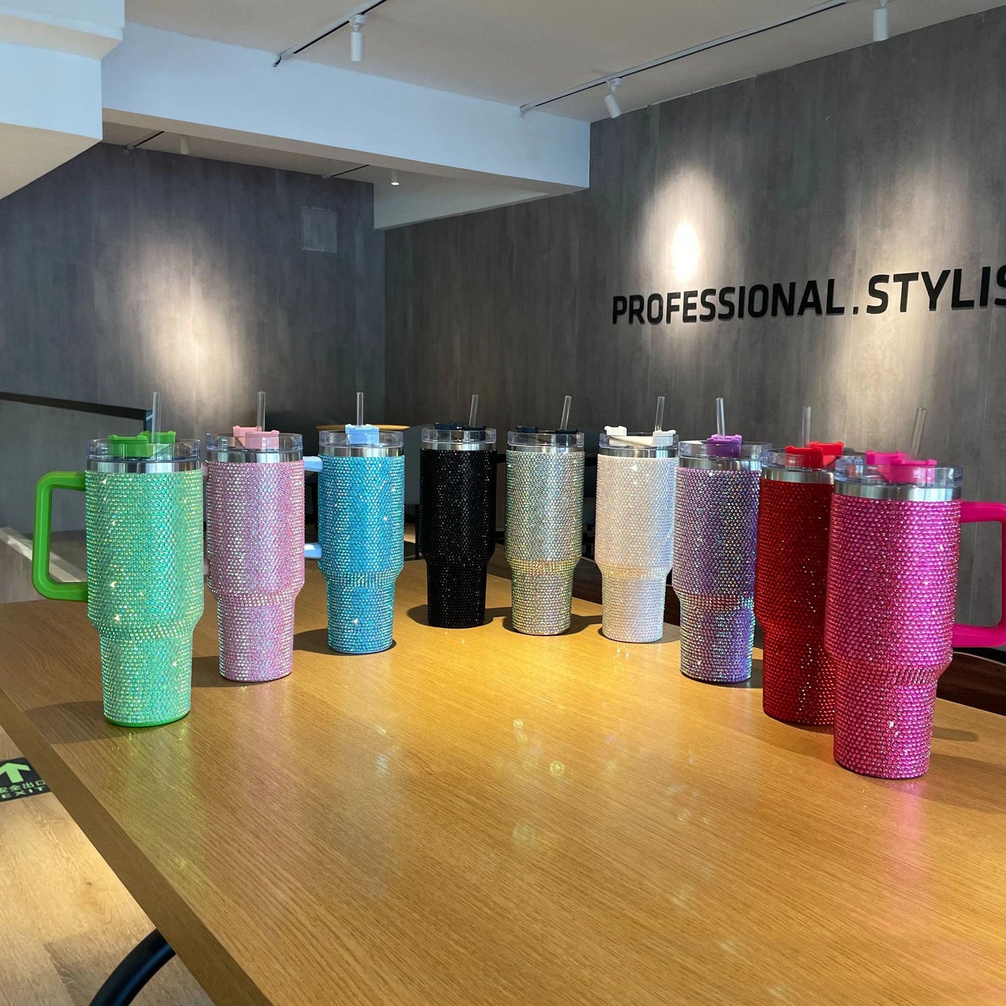 40oz Rhinestone Tumbler with Handle Insulated Thermos Cup Sparkling Travel Mug