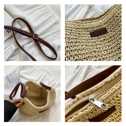 Boho Straw Crossbody Bag – Woven Rattan Shoulder Purse for Women Summer Style