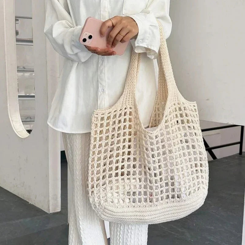 Boho Raffia Crochet Tote Bag | Aesthetic Summer Beach Handbag