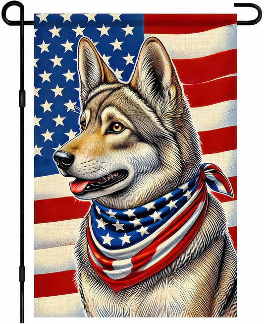 Patriotic American Flag 4th of July German Shepherd Garden Flag 12x18 Double Sided Small Yard House Flags for Memorial