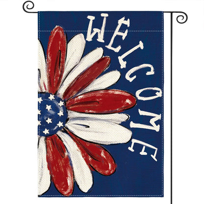 Patriotic Garden Flag July 4th Memorial Day Floral Flag Independence Day Welcome Yard Flag for Yard Outdoor Decoration