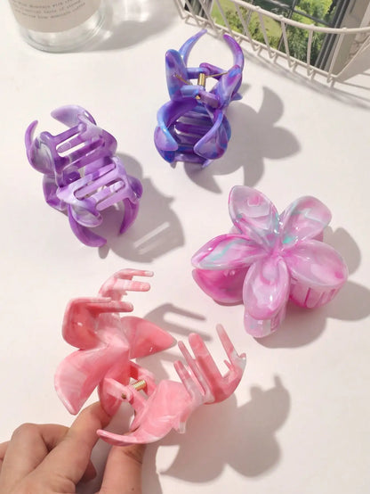 4PCS Boho Flower Hair Claw Clips – Marble Floral Shark Clips for Women Cute Hair Accessories