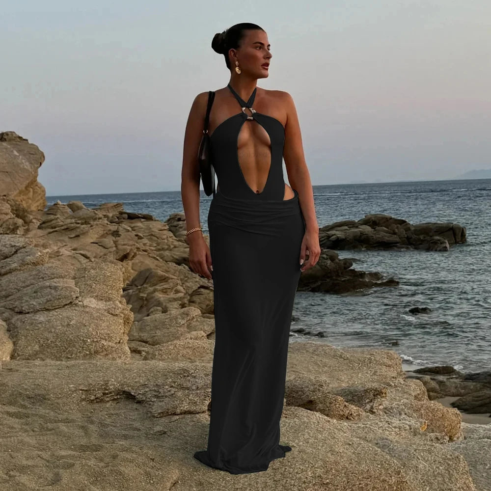 Hollow Out Bikini Set Women Swimwear with Long Skirt Cover Up Beachwear