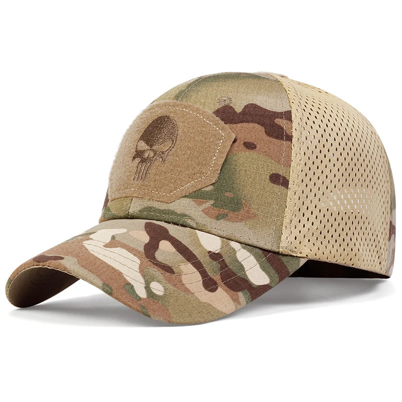 Skull Tactical Trucker Hat – Breathable Mesh Military Baseball Cap