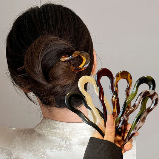Vintage U Shape Hair Stick Clip – Tortoise Shell French Bun Pin for Women