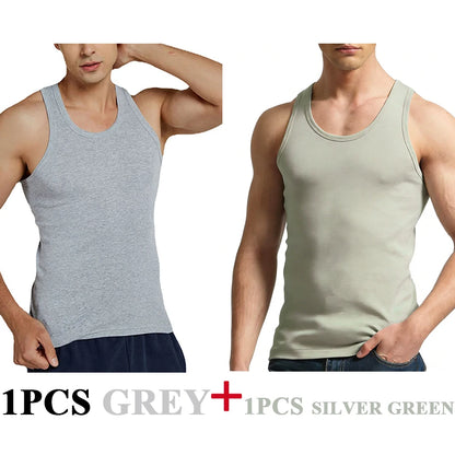 Tank Tops Men 2026 Summer 100% Cotton Cool Fitness Vest Sleeveless Tops Gym Slim Colorful Casual Undershirt