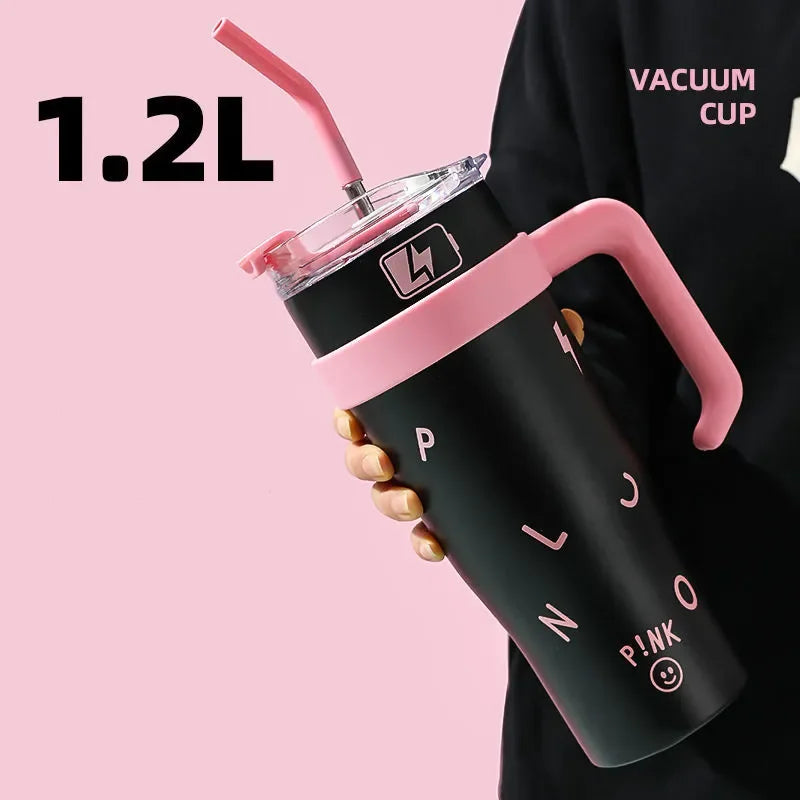 1200ml Stainless Steel Thermos Bottle with Handle & Straw Insulated Travel Mug
