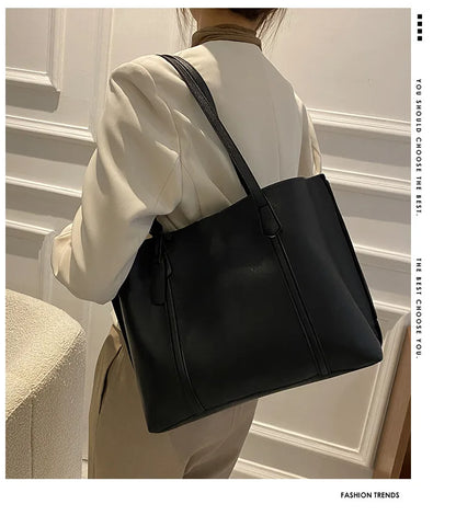 Minimalist Leather Tote Bag – Large Capacity Shoulder Handbag for Women