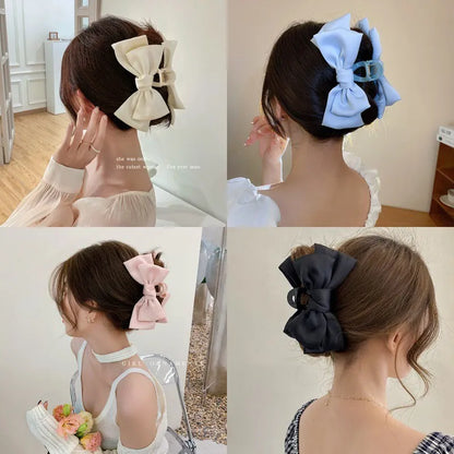 Satin Bow Hair Clip Set – Cute Coquette Ribbon Barrettes for Women & Girls