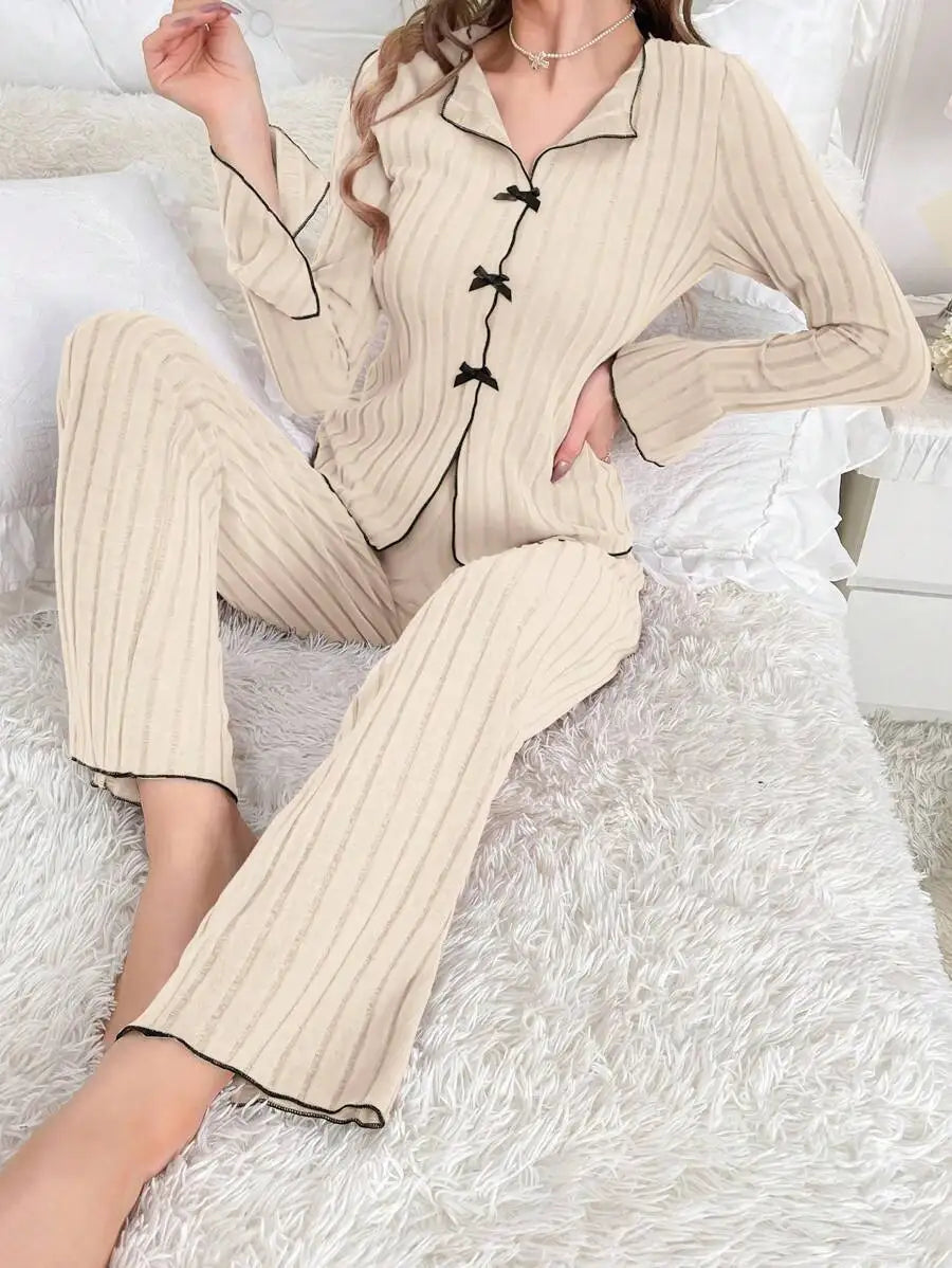 Women’s Long Sleeve Pajama Set – Soft Summer Sleepwear with Trousers, Cozy Lounge Homewear for Women