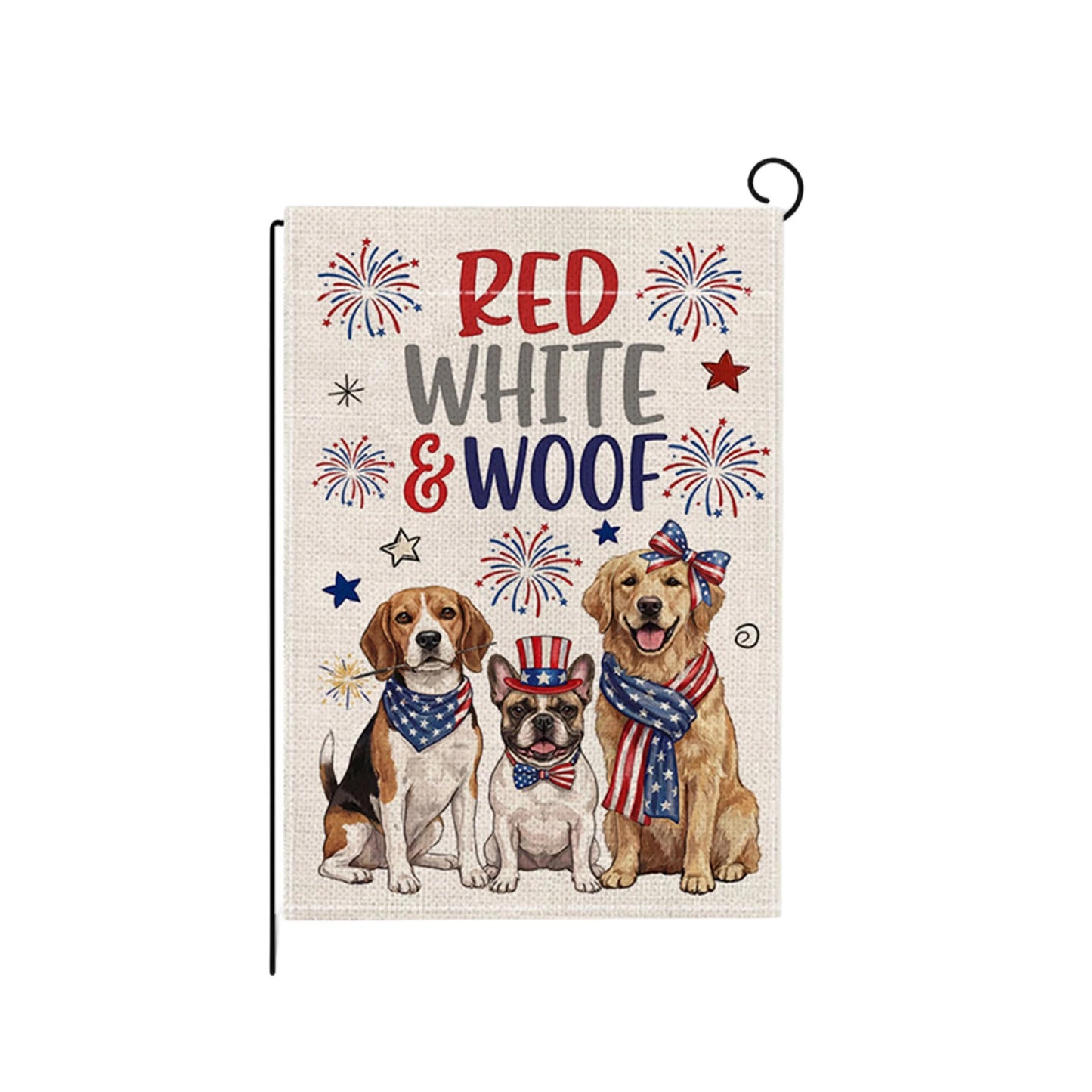 4th of July Yard Flags Red White and Blue Flower Dog Patriotic Garden Flag for Lawn Outdoor Holiday Decorations