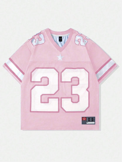 2026 New Hot Women's Summer Y2K Fashion Casual Shirt Street Retro Hip Hop 23 Shirt V-Neck Loose Breathable Quick Drying T-Shirt